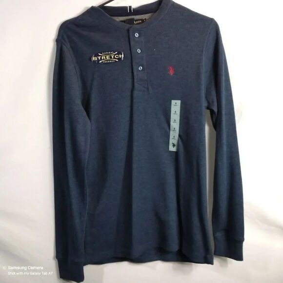 Men Official Licensed U.S. Polo Assn. Blue Natural Stretch Thermal Shirt Sm. NWT - Picture 1 of 8